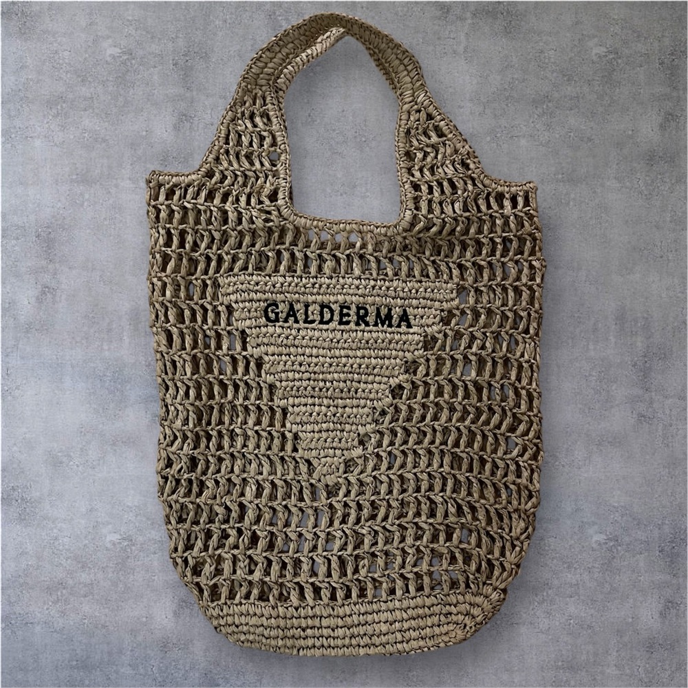 NEW Galderma Straw Tan Woven Tote Woven Straw Mesh Shoulder Eco Reusable Bag